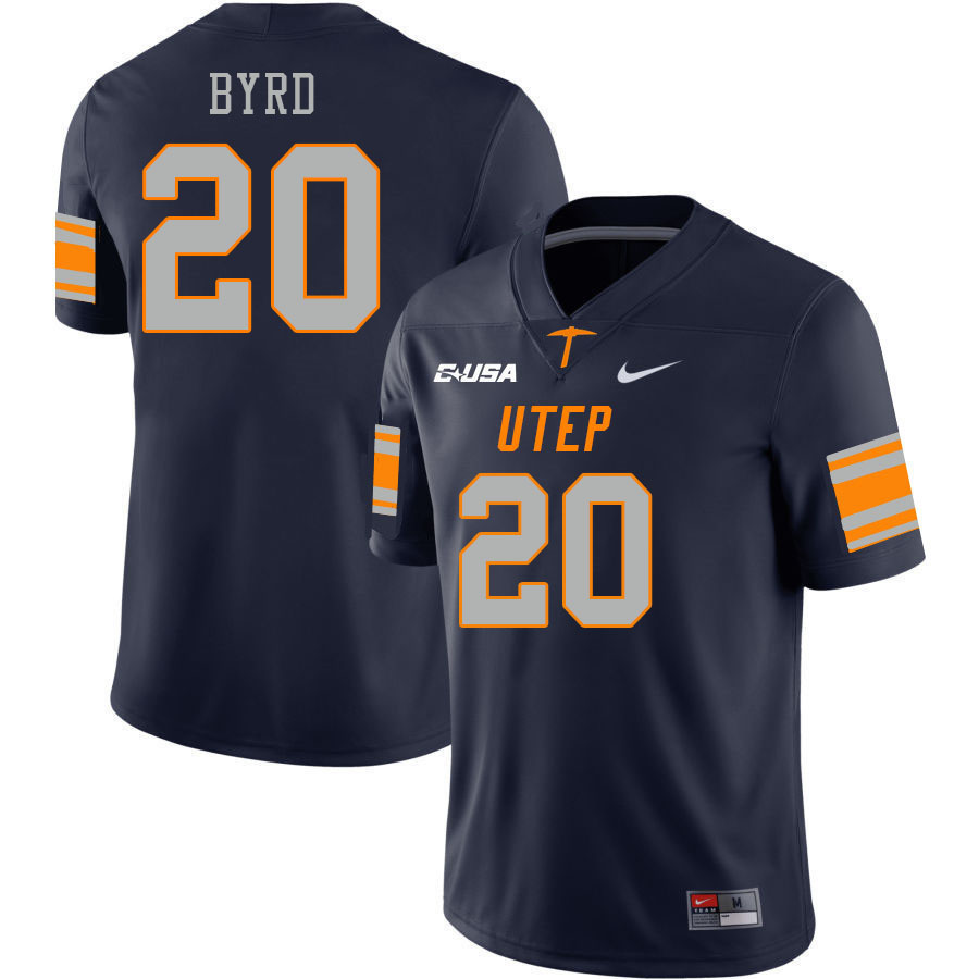 Men-Youth #20 Kenny Byrd UTEP Miners 2023 College Football Jerseys Stitched-Navy